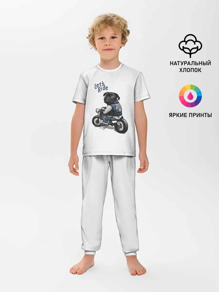 Детская пижама с брюками / Pug Rider | Байкер Мопс