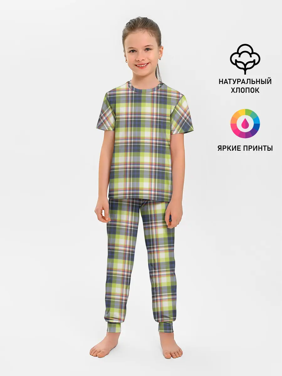 Детская пижама с брюками / Текстура в клетку