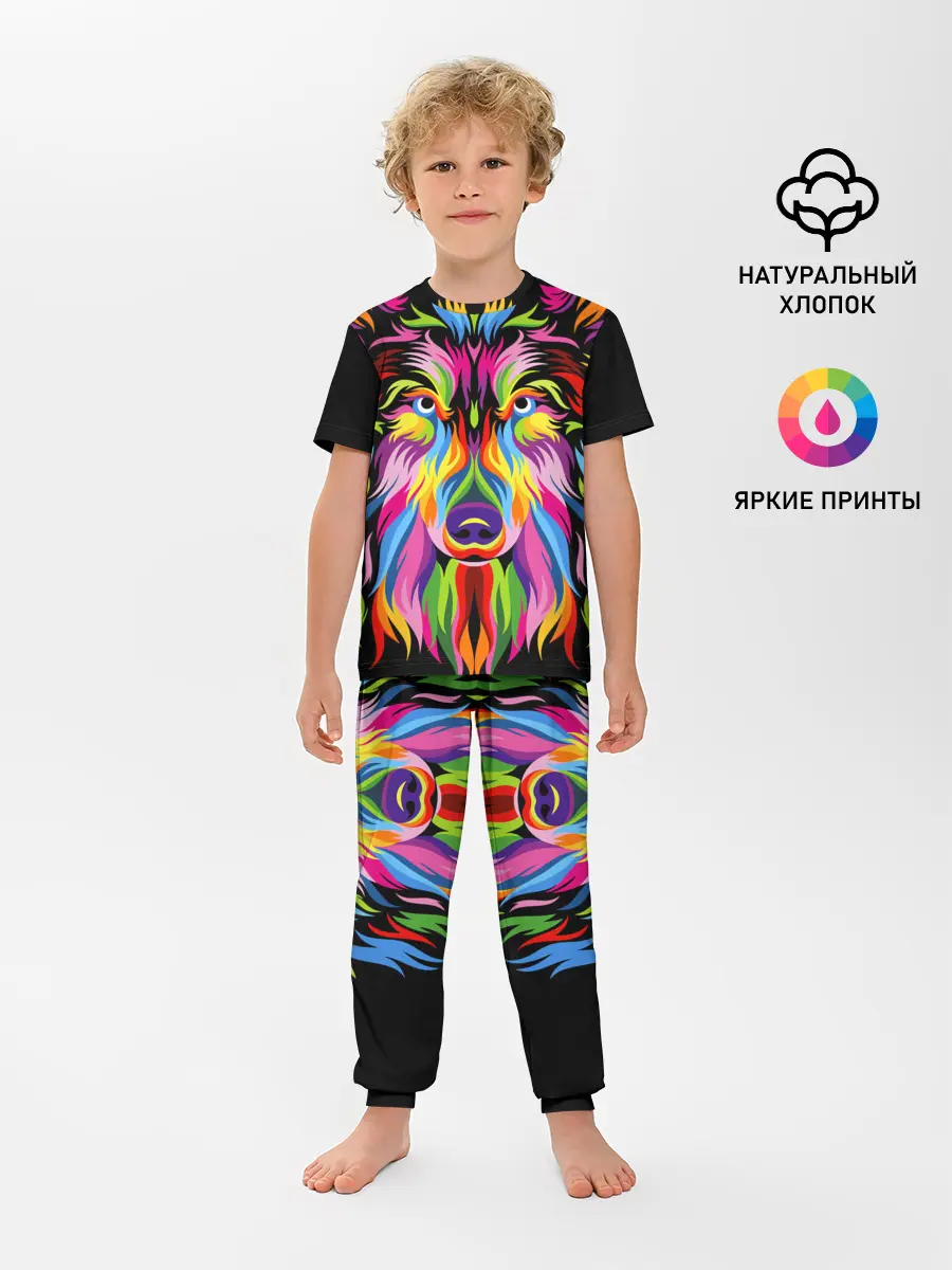 Детская пижама с брюками / Neon wolf