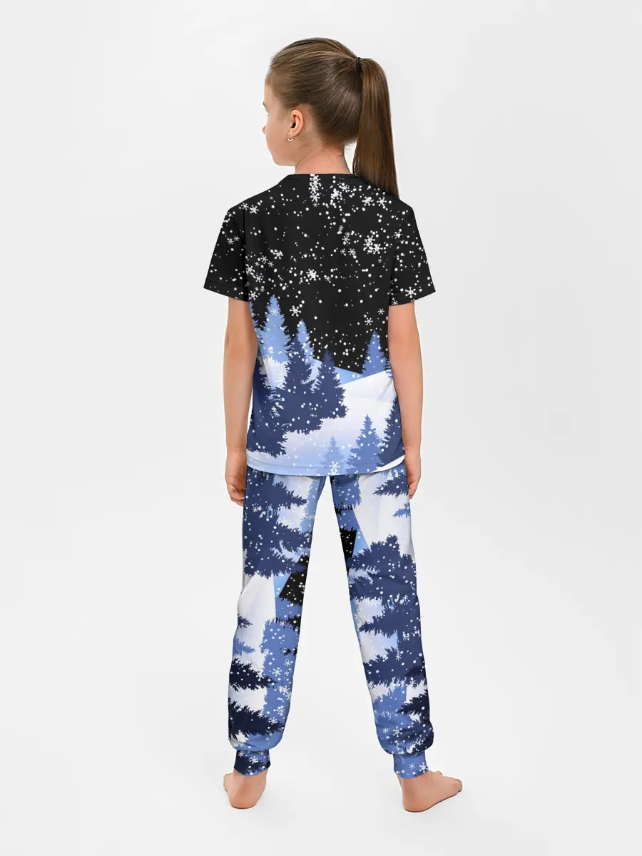 Детская пижама с брюками / Снежная ночь в зимнем лесу