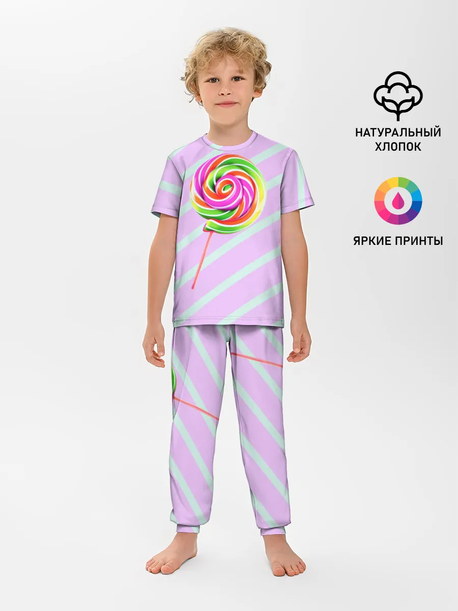 Детская пижама с брюками / Леденец графический фон