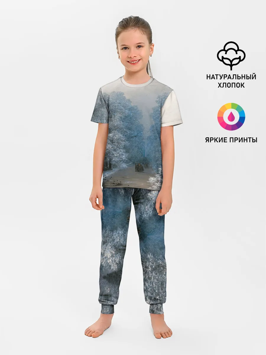 Детская пижама с брюками / Зимний пейзаж картина маслом