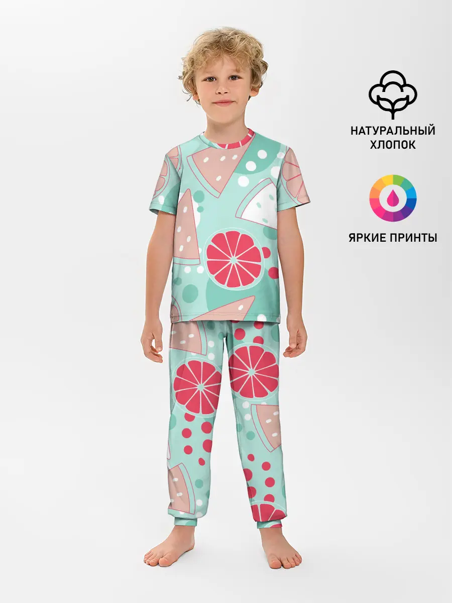 Детская пижама с брюками / Арбузно-цитрусовый узор