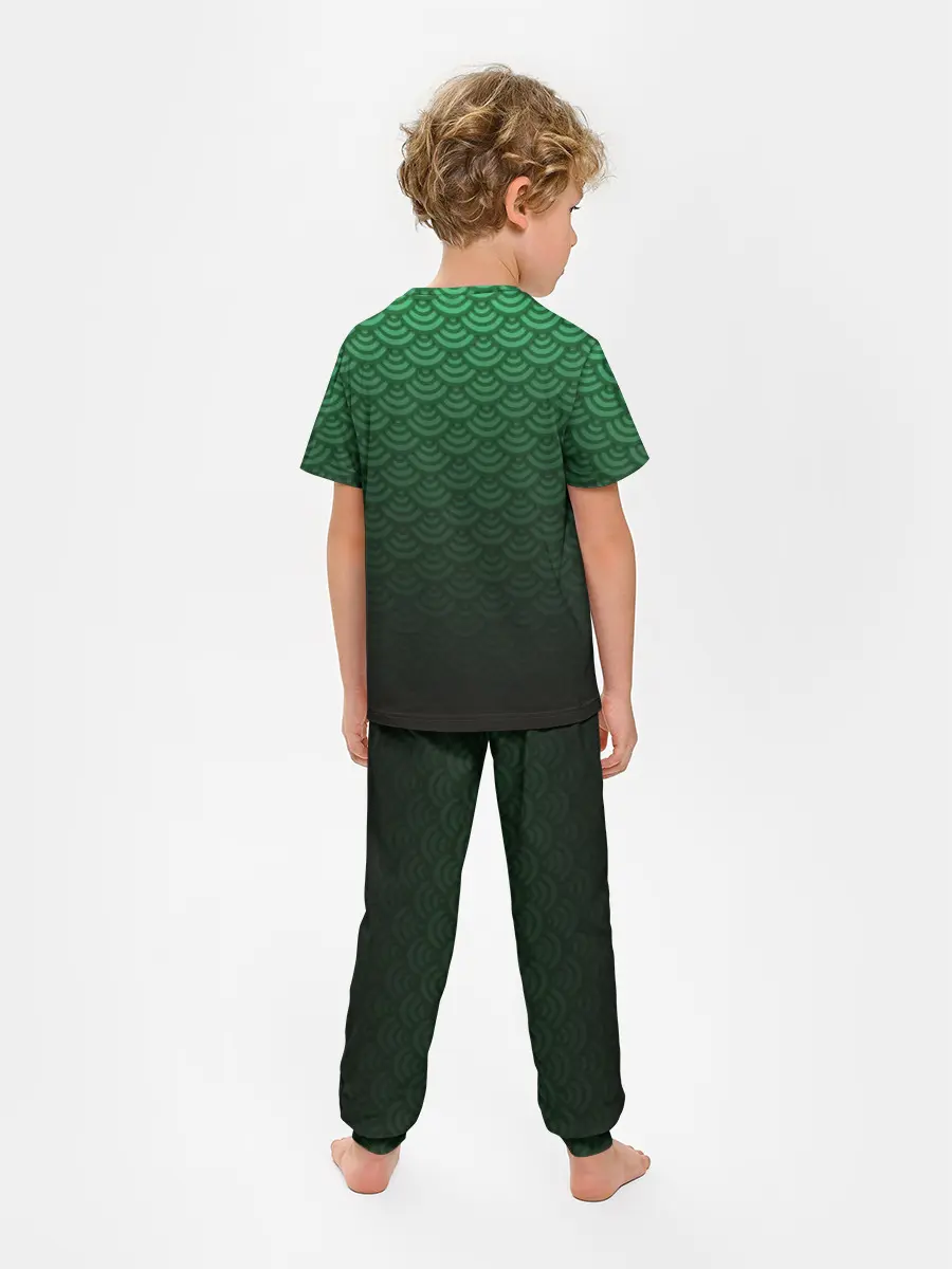 Детская пижама с брюками / Узор зеленая чешуя дракон