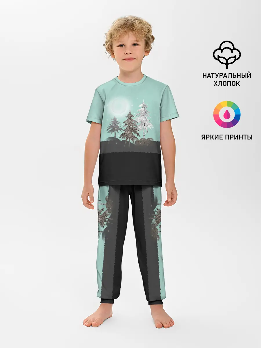 Детская пижама с брюками / Лес. Мозаичный узор