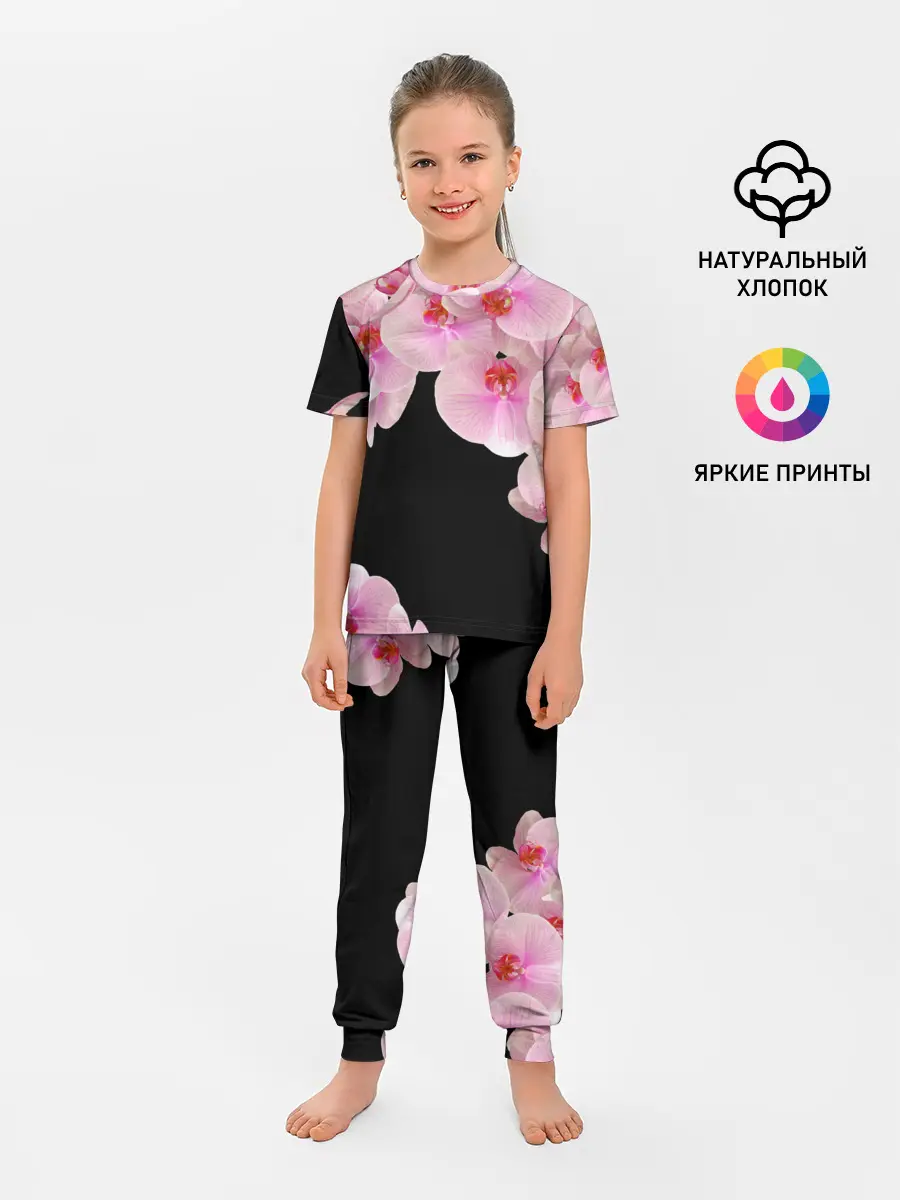 Детская пижама с брюками / Орхидеи в ночи