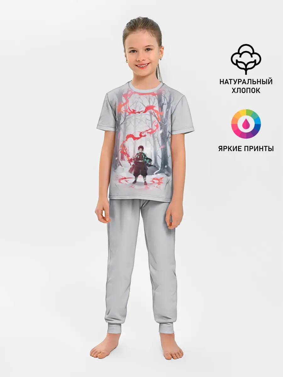 Детская пижама с брюками / KIMETSU NO YAIBA красный след