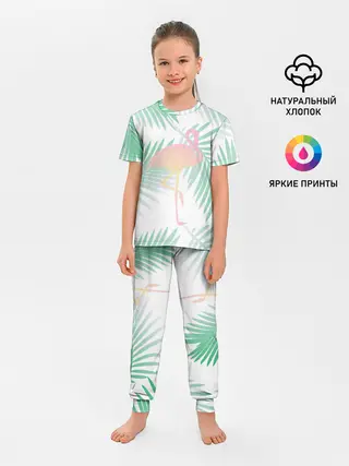 Детская пижама с брюками / Фламинго в джунглях