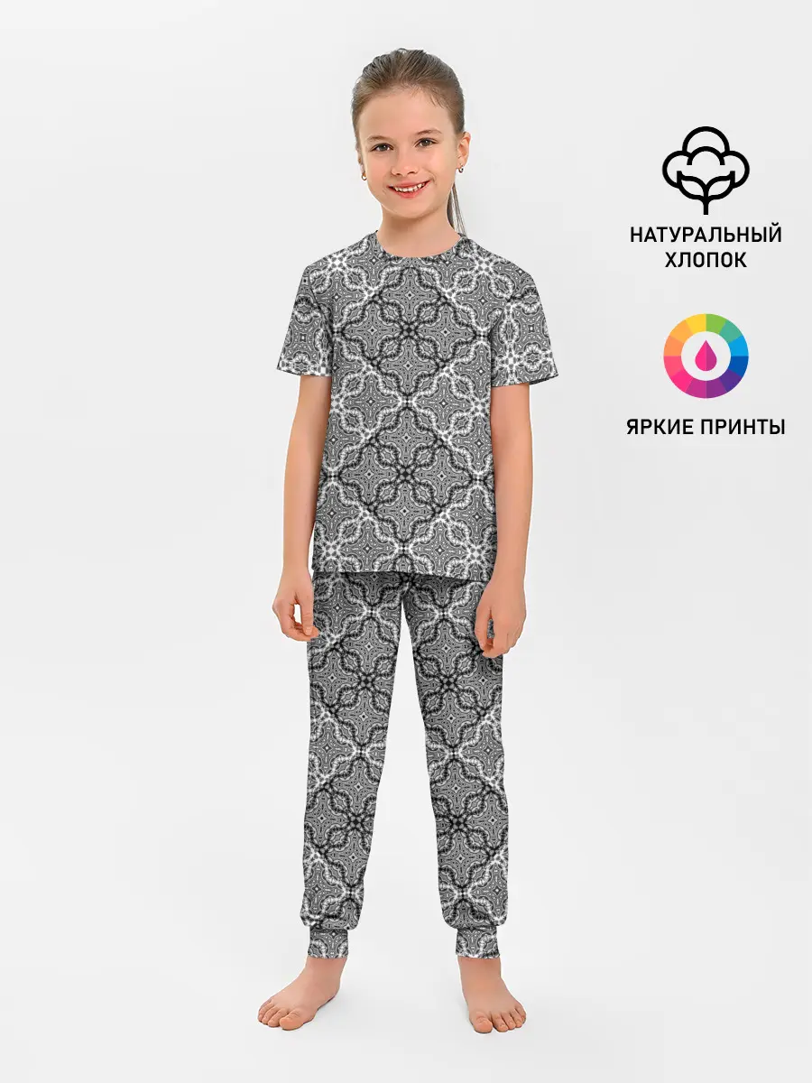 Детская пижама с брюками / Черно-белый орнамент