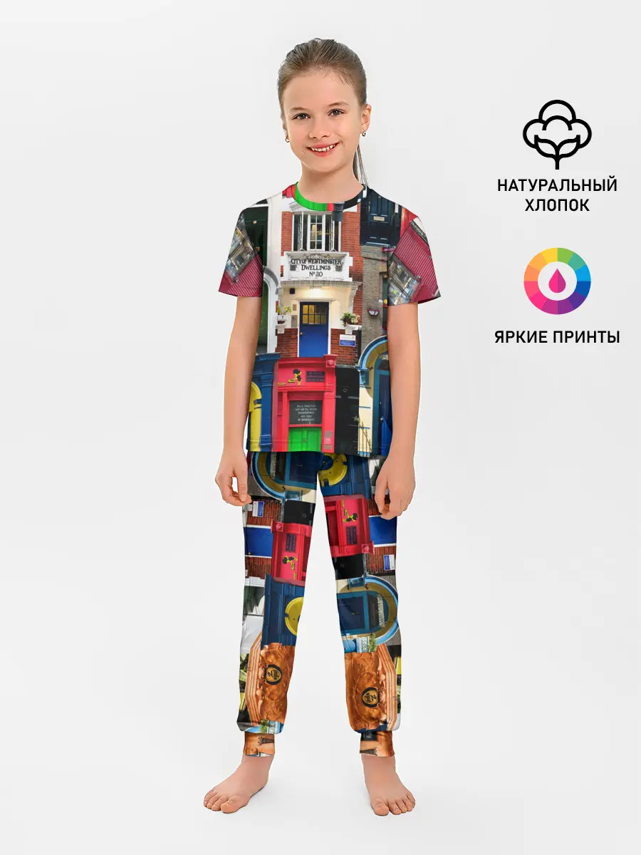 Детская пижама с брюками / London doors цифровой коллаж