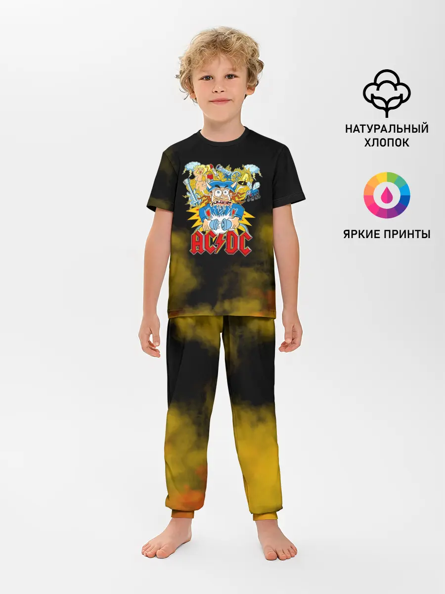 Детская пижама с брюками / Карикатура Ангус Янг - AC/DC