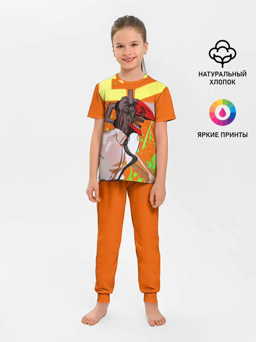 Детская пижама с брюками / Человек-Бензопила на голубом фоне