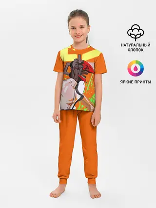 Детская пижама с брюками / Человек-Бензопила на голубом фоне