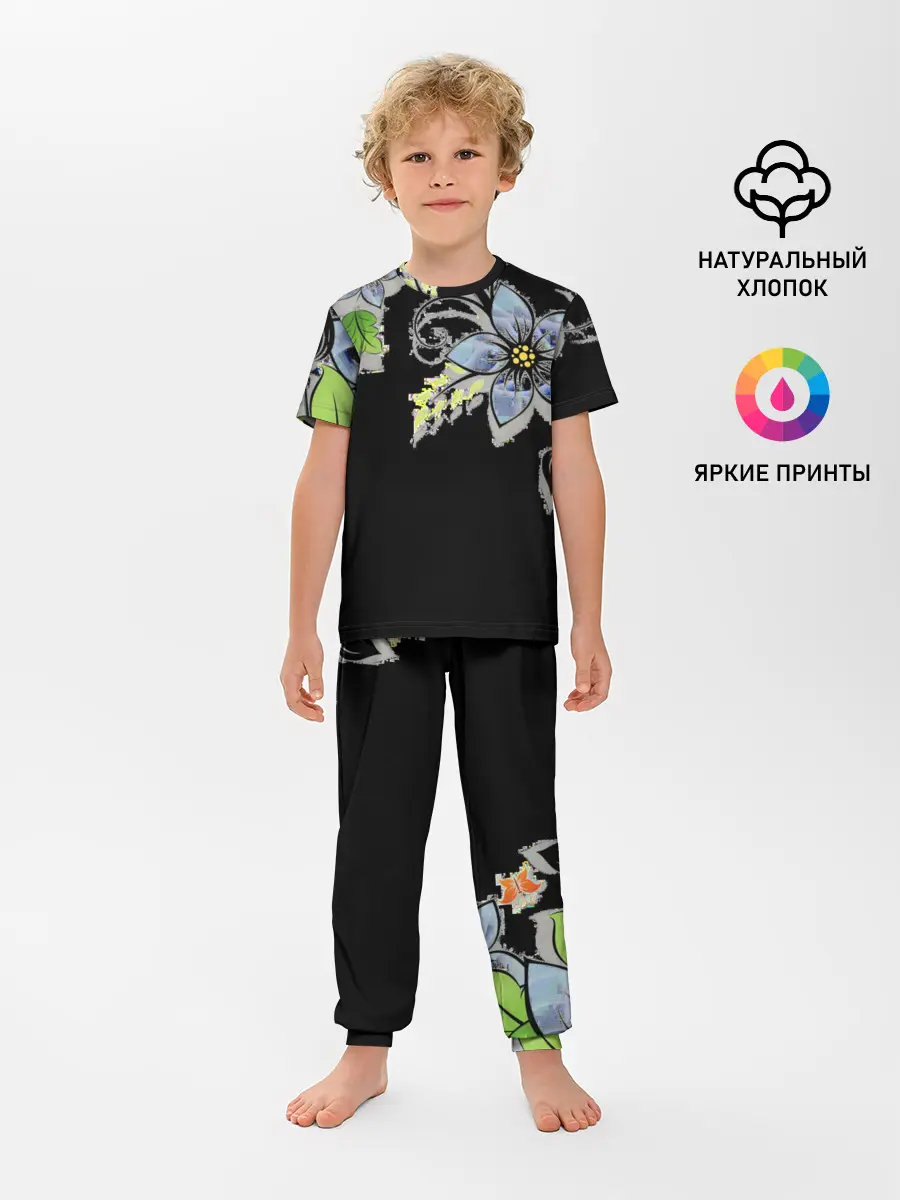 Детская пижама с брюками / Цветочная композиция с бабочками