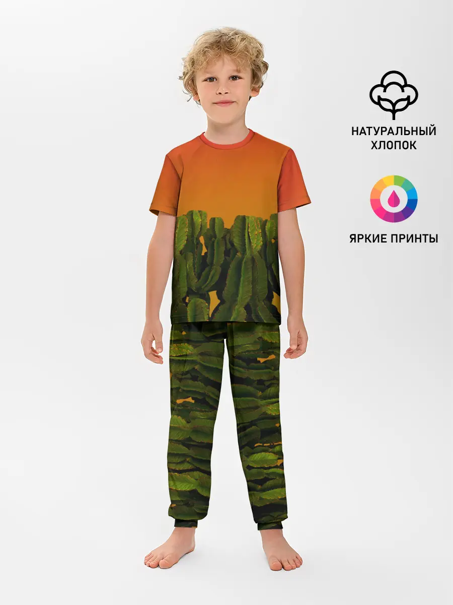 Детская пижама с брюками / Кактусы на закате