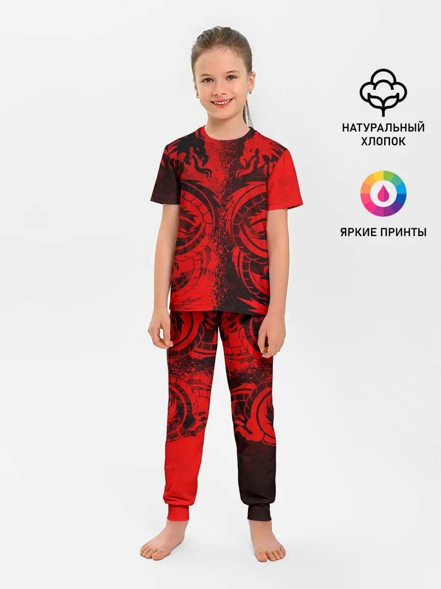 Детская пижама с брюками / BLACK RED DRAGONS TATOO
