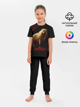 Детская пижама с брюками / Красный волк.