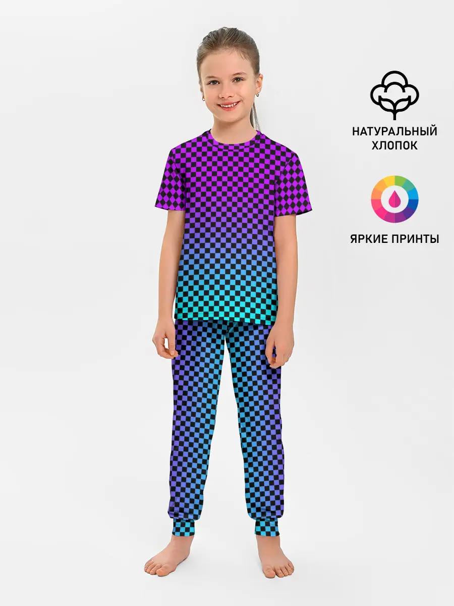Детская пижама с брюками / НЕОНОВАЯ ШАХМАТКА