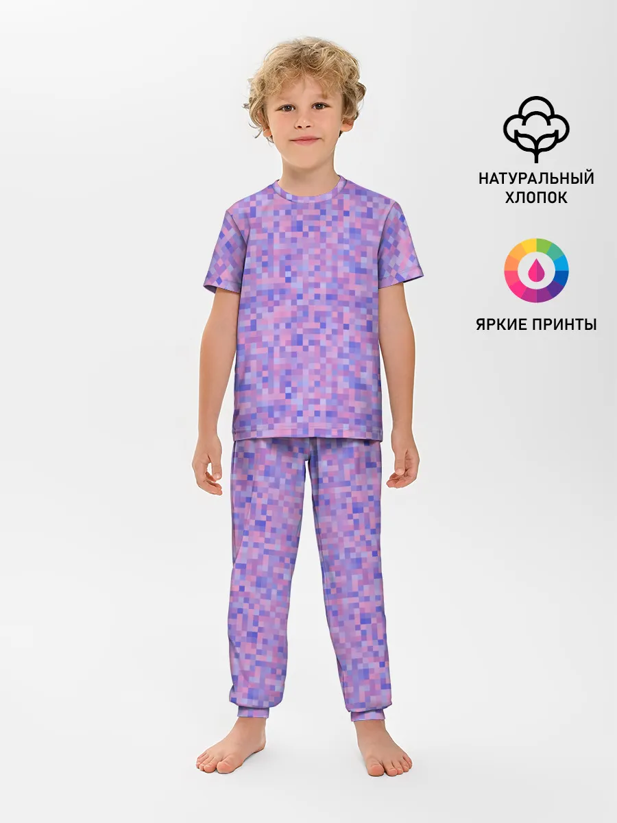 Детская пижама с брюками / Сиреневая пиксельная абстракция