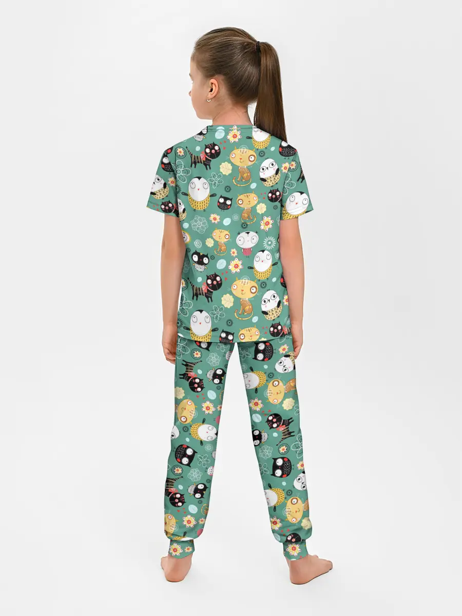 Детская пижама с брюками / Совы и котики