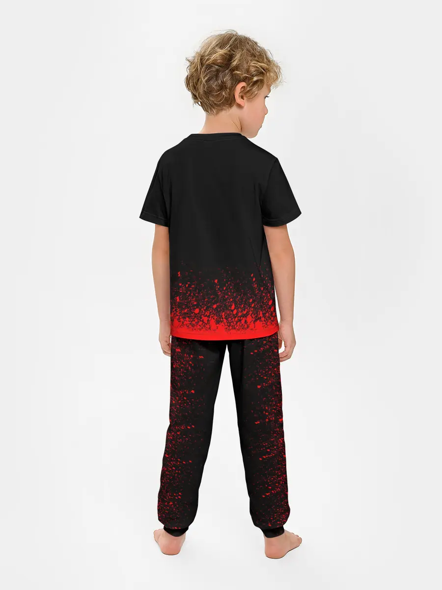 Детская пижама с брюками / Красный логотип Черный клевер на черном