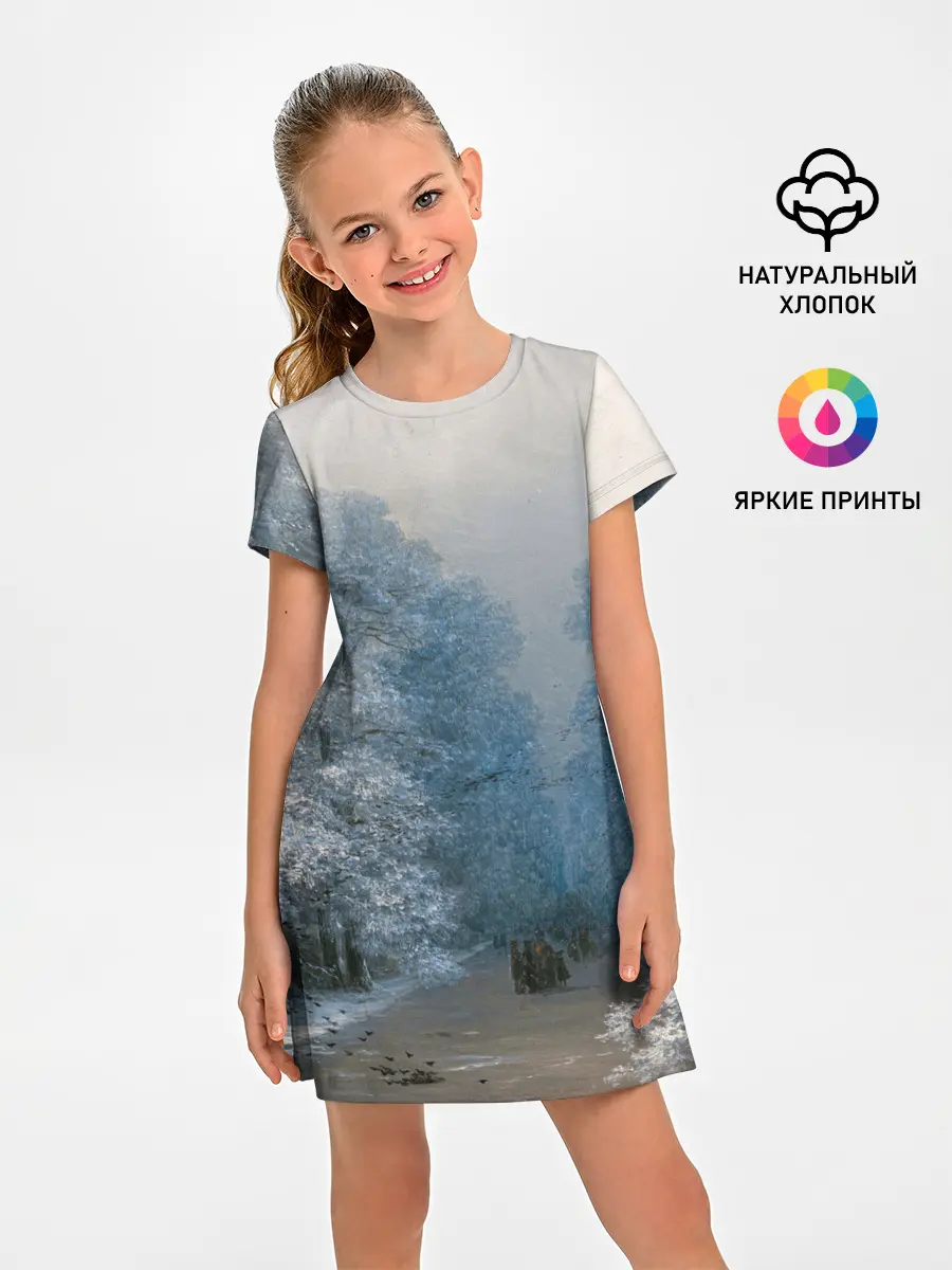 Детское платье / Зимний пейзаж картина маслом