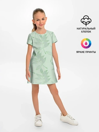 Детское платье / Зеленые листья на светло зеленом
