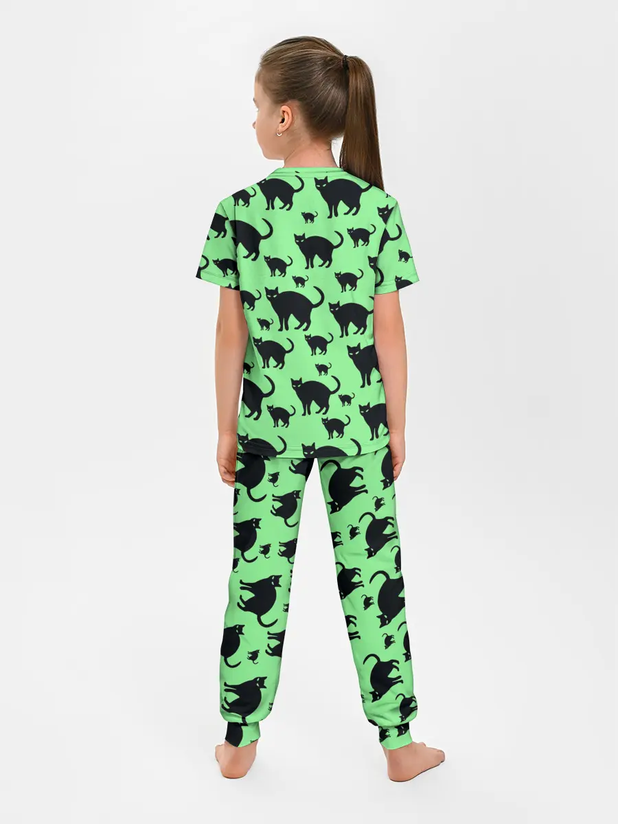 Детская пижама с брюками / Кошки черные