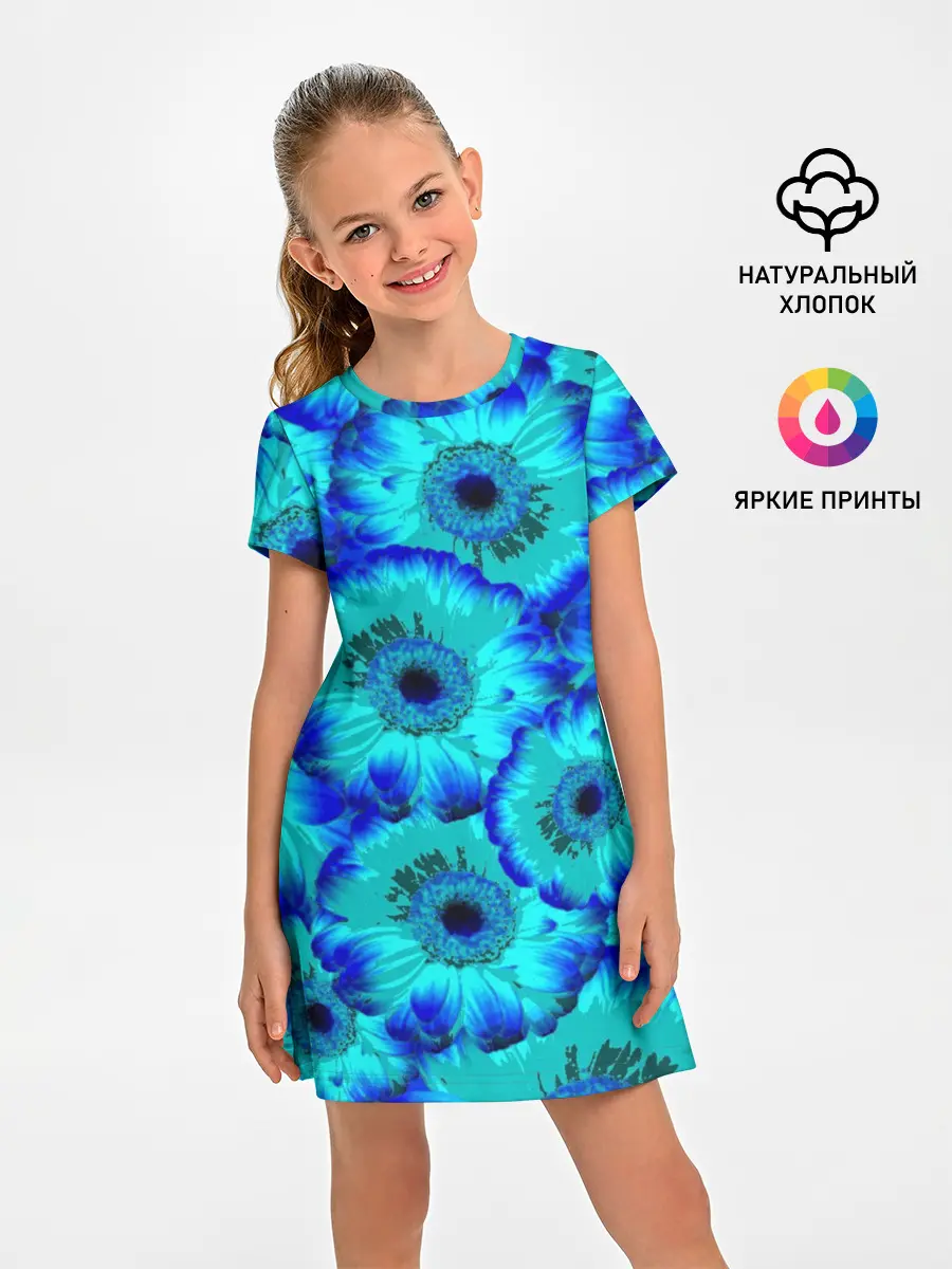 Детское платье / Голубые хризантемы
