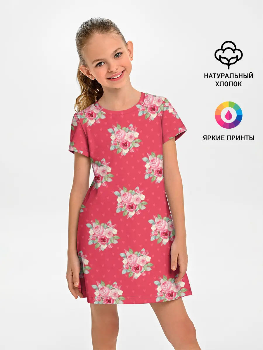 Детское платье / Красные цветы розы