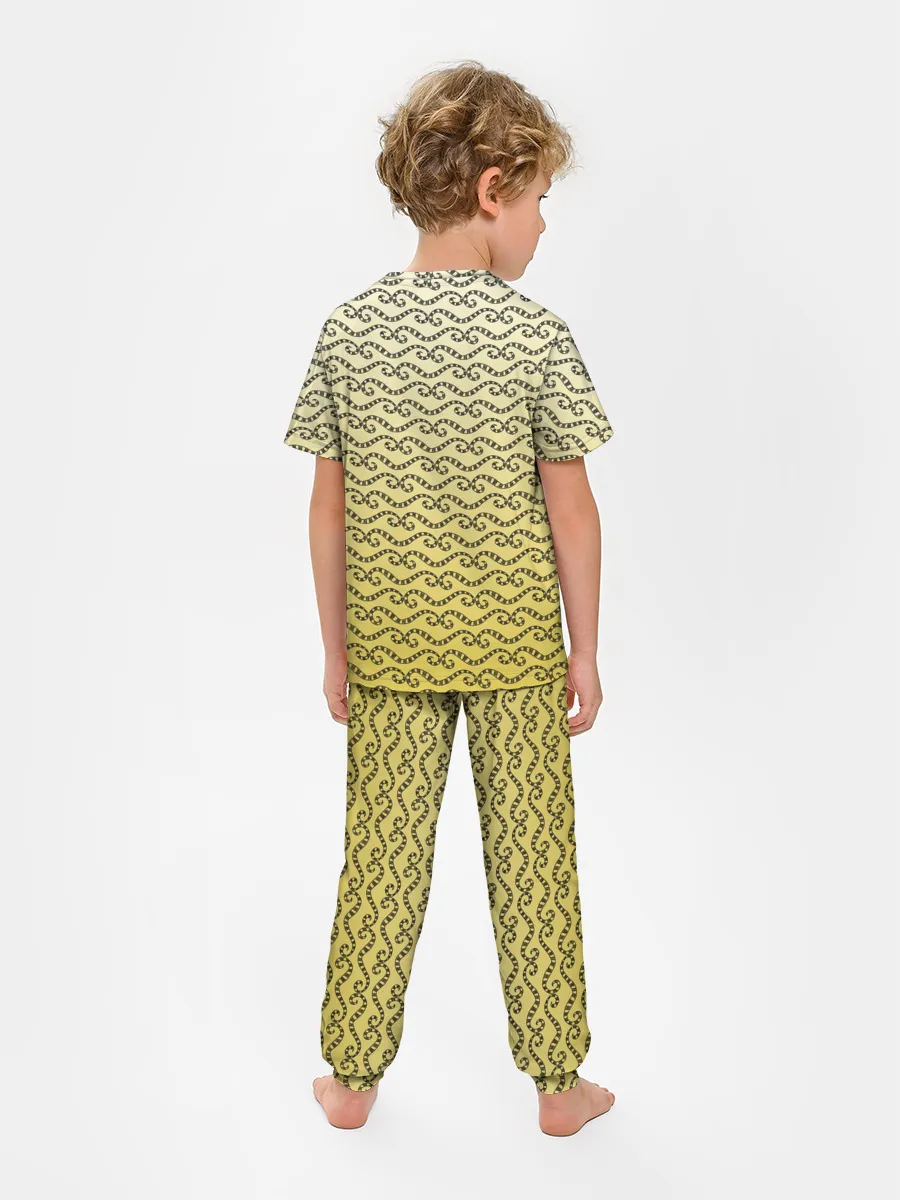 Детская пижама с брюками / рисованный узор усы червячки