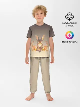 Детская пижама с брюками / заяц в цветочках