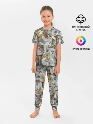 Детская пижама с брюками / желто-серый каменный узор