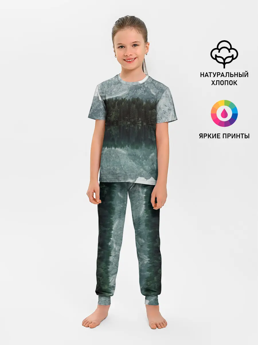 Детская пижама с брюками / отражение горы в озере