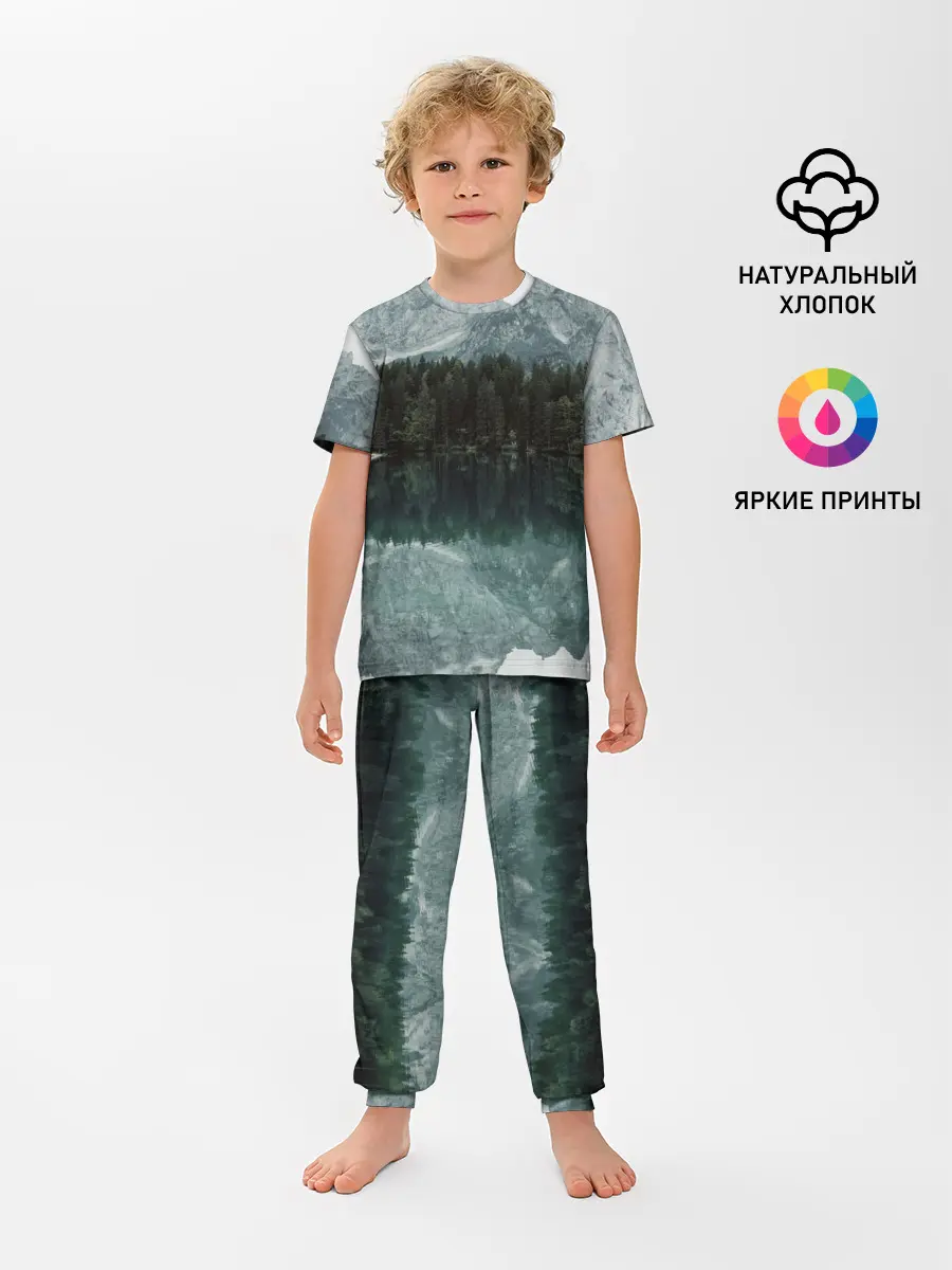 Детская пижама с брюками / отражение горы в озере