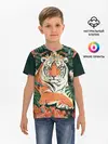 Детская базовая футболка / Огненный Тигр в Цветах