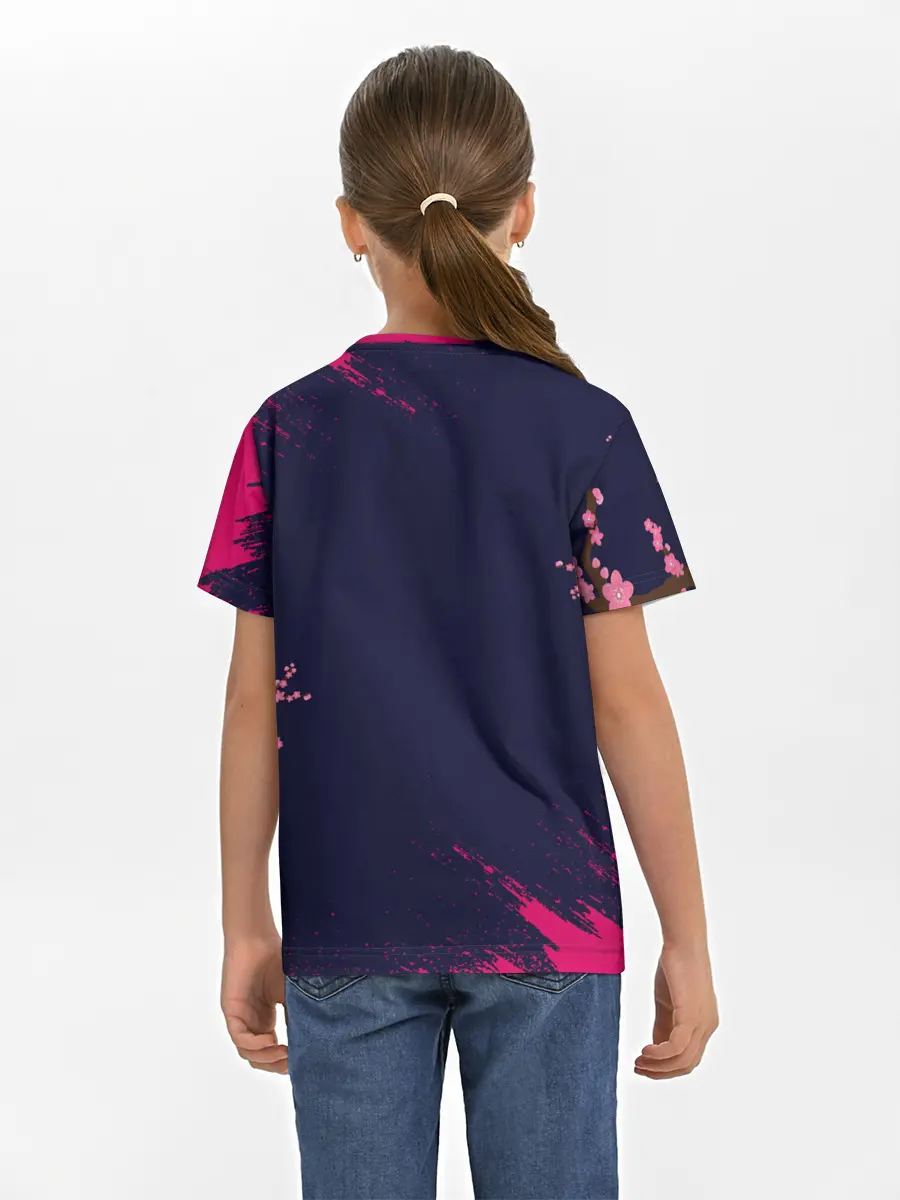 Детская базовая футболка / ДЕВУШКА В КИМОНО И ПТИЦАМИ