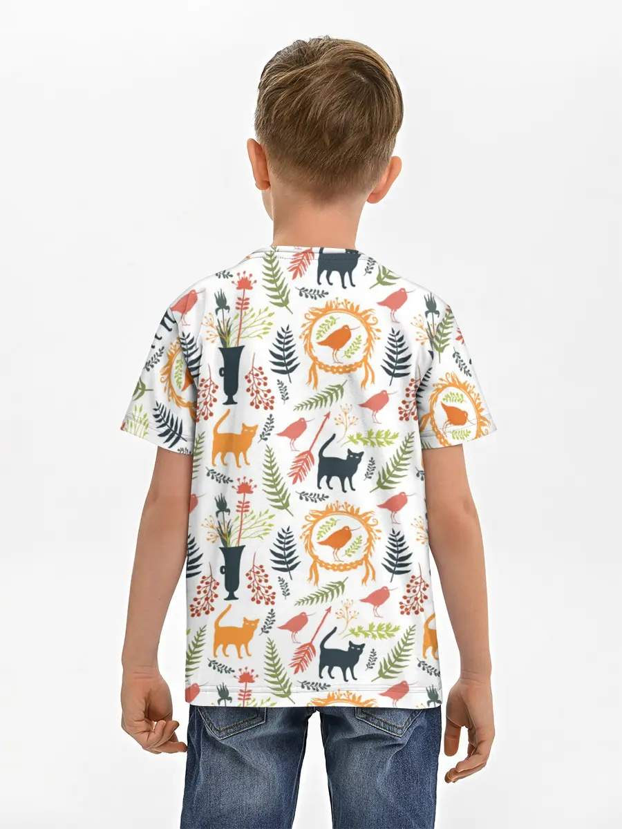 Детская базовая футболка / О кошках и птичках