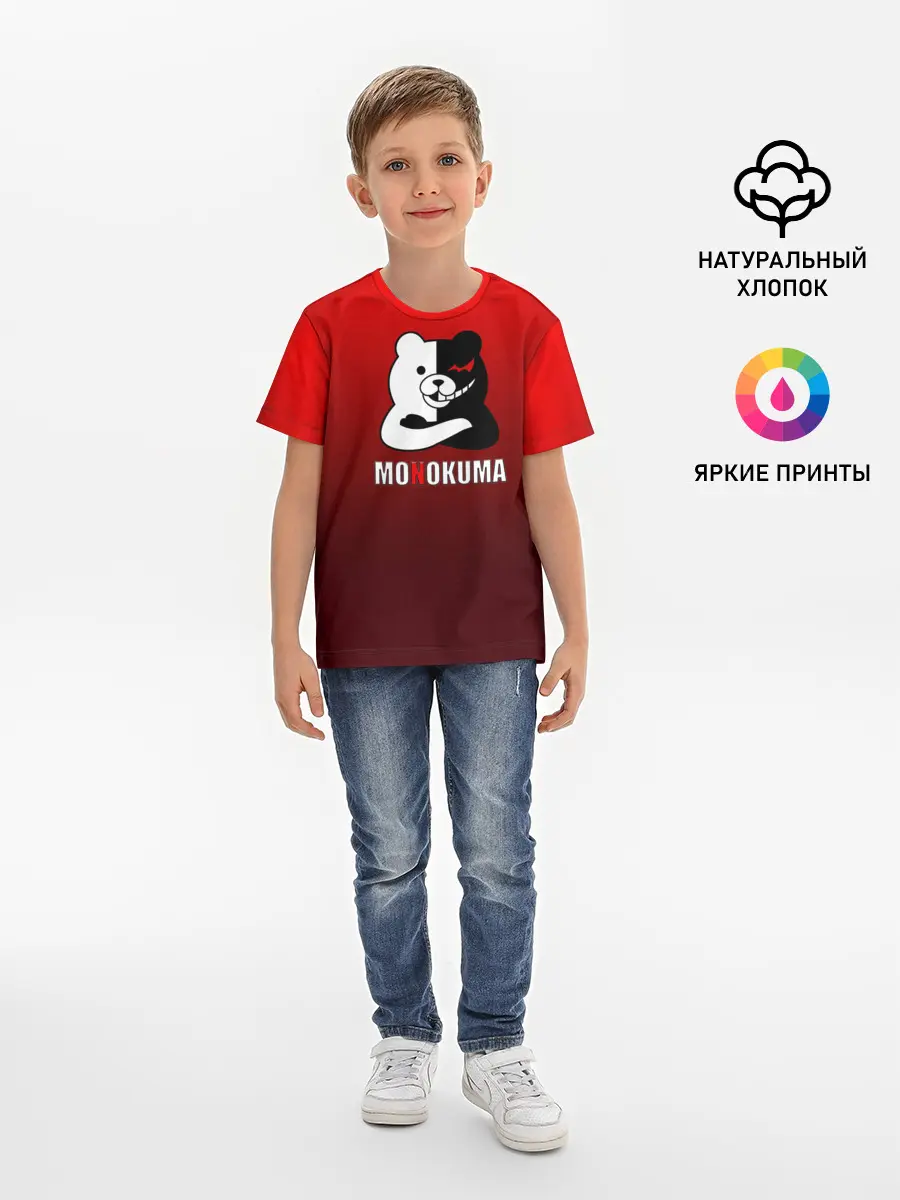 Детская базовая футболка / monokuma на красном градиенте