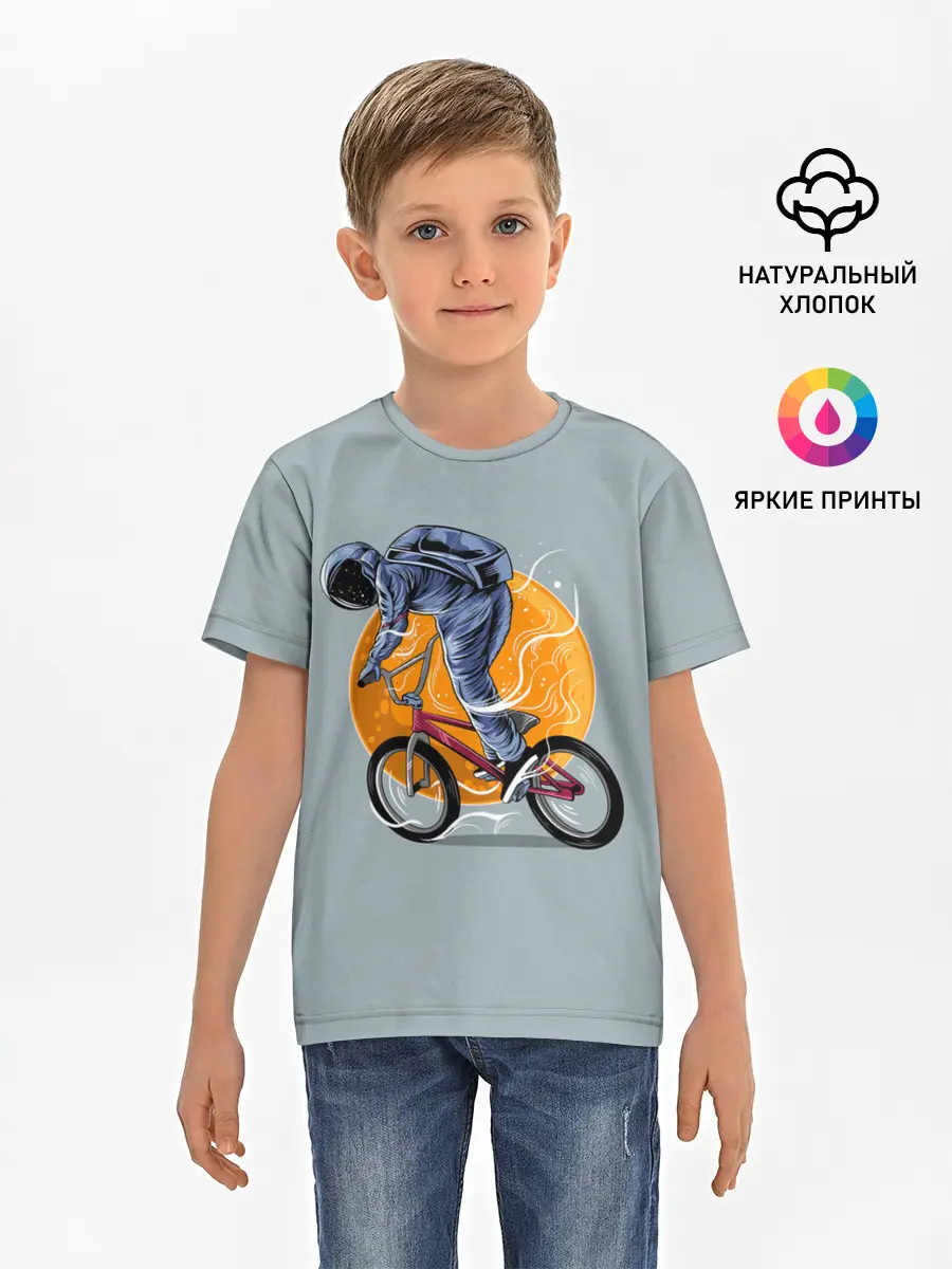 Детская базовая футболка / Космический велосипедист