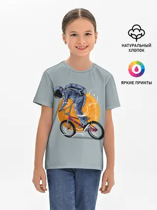 Детская базовая футболка / Космический велосипедист