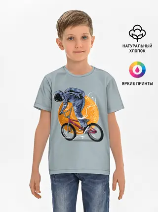 Детская базовая футболка / Космический велосипедист