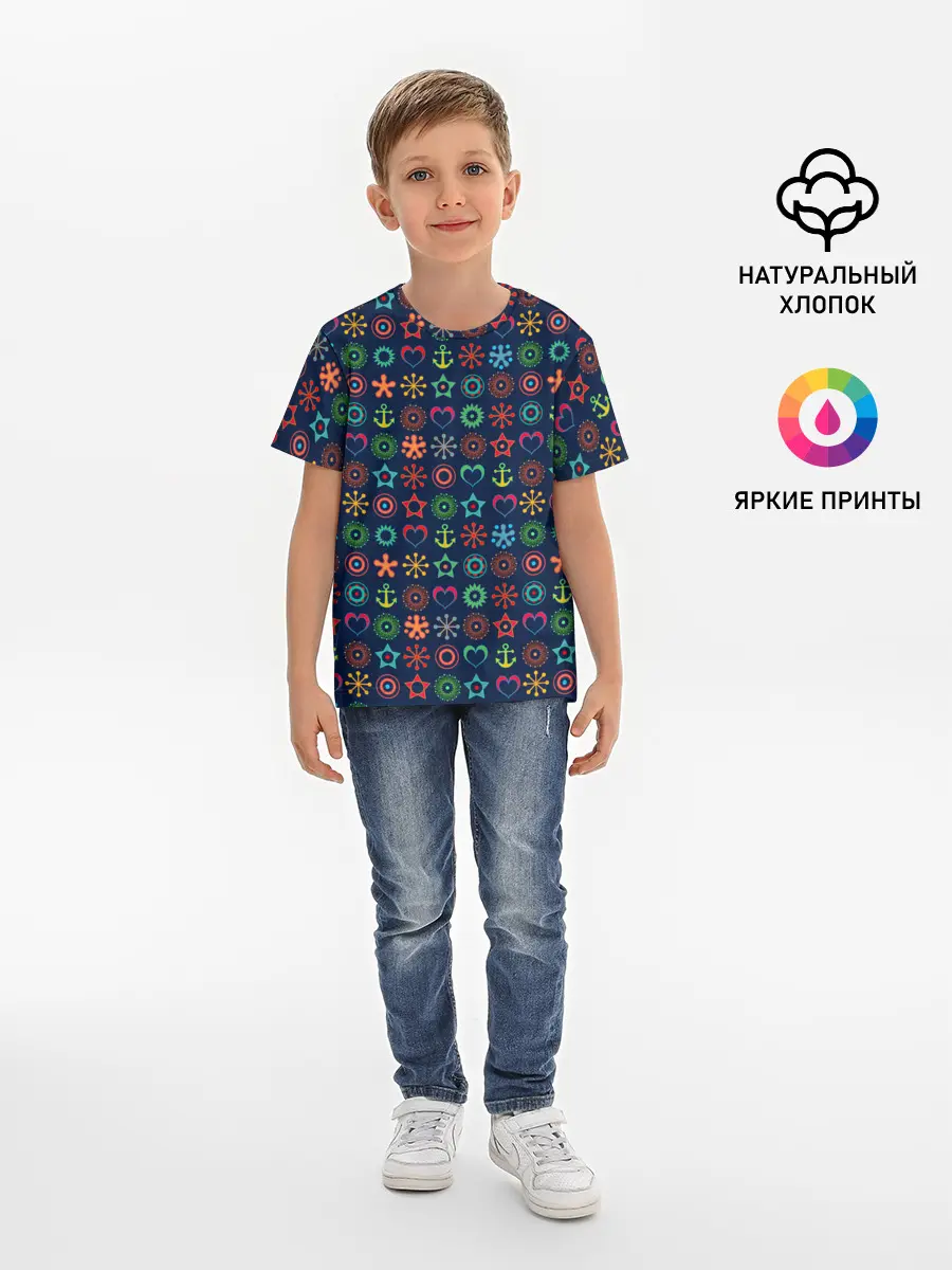 Детская базовая футболка / Морской разноцветный узор
