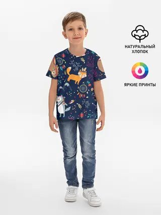 Детская базовая футболка / Звери природа индейцы этно