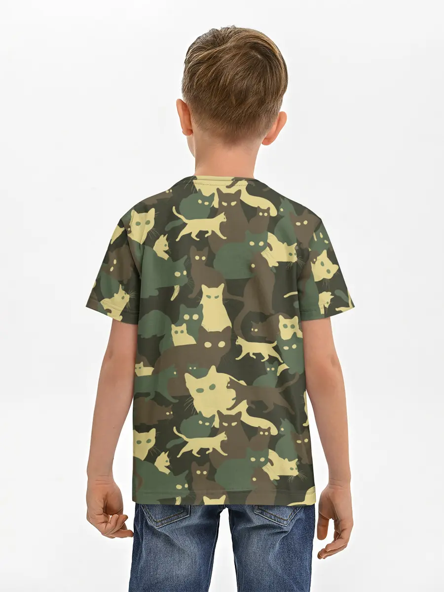 Детская базовая футболка / Кошачий камуфляж