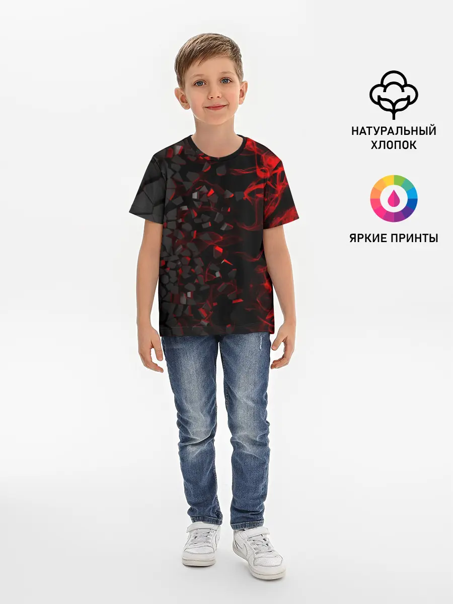 Детская базовая футболка / 3Д Разлом | 3D Плиты и огонь
