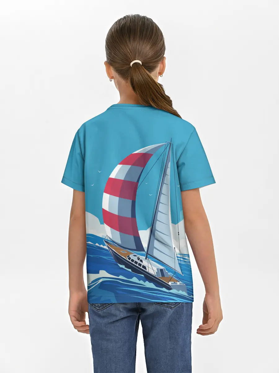 Детская базовая футболка / ПАРУСНИК В МОРЕ | ЛЮБЛЮ МОРЕ