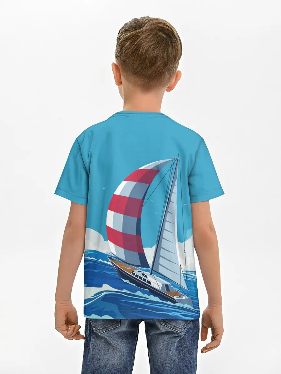 Детская базовая футболка / ПАРУСНИК В МОРЕ | ЛЮБЛЮ МОРЕ