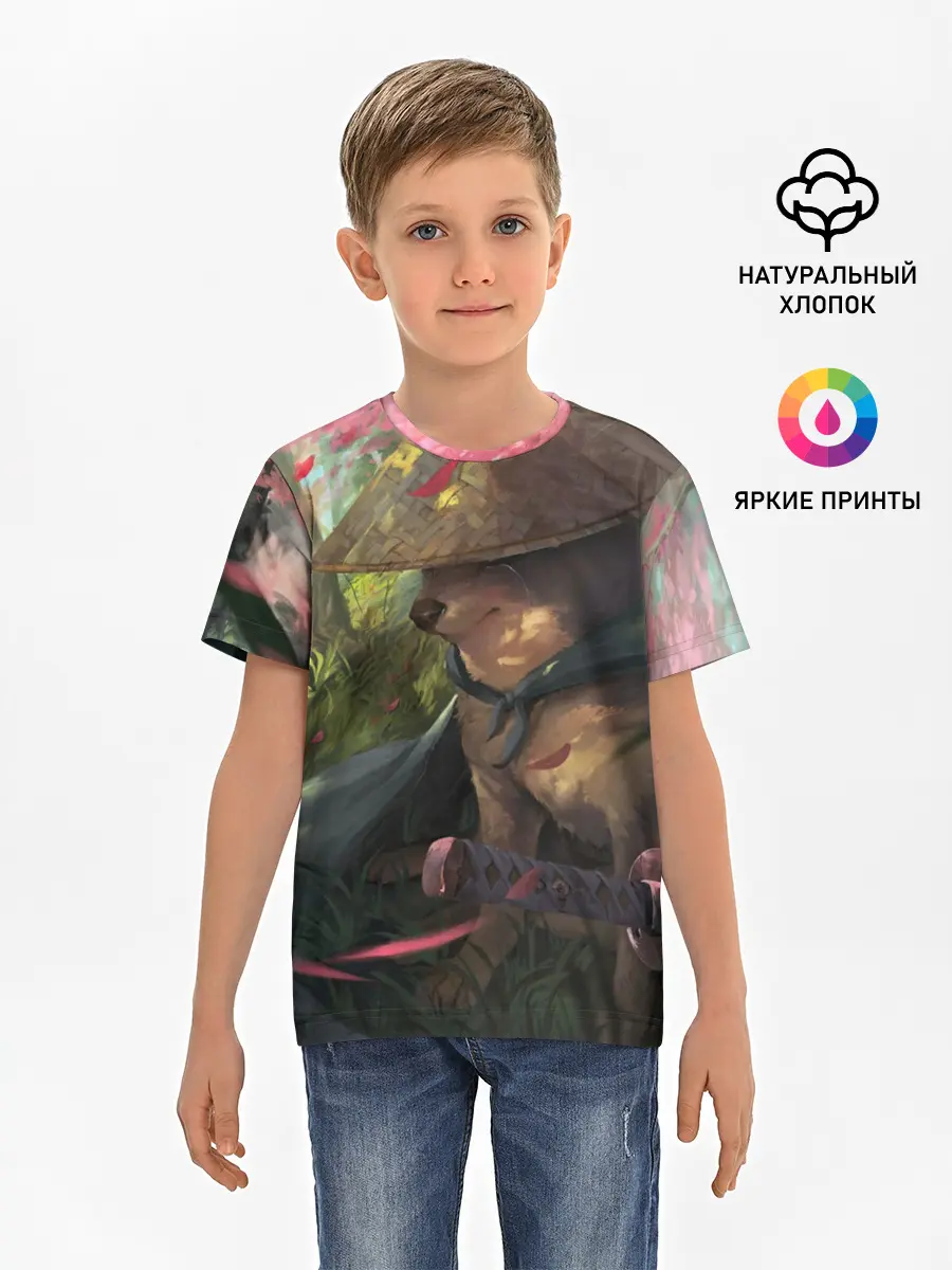 Детская базовая футболка / Собака Самурай плачет мем