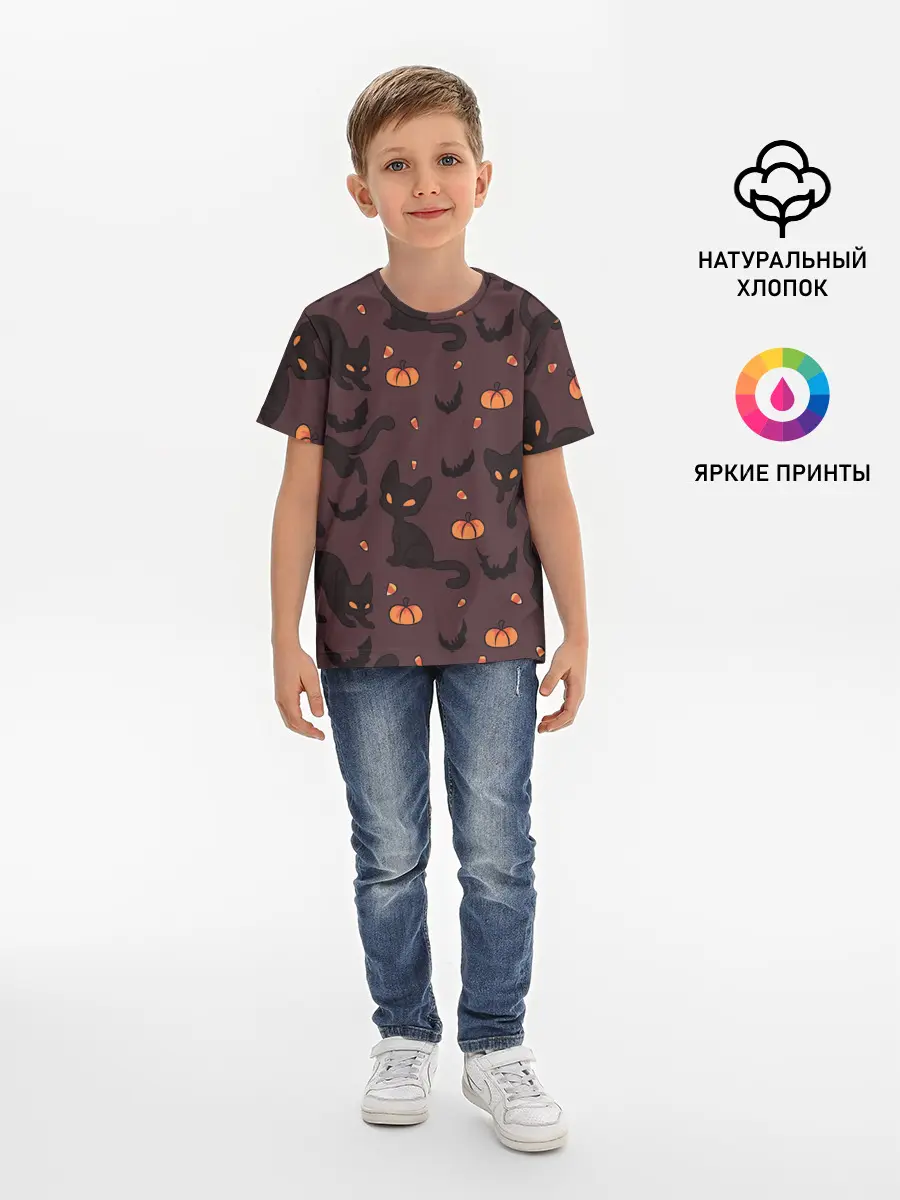 Детская базовая футболка / Хэллоуиновский кот